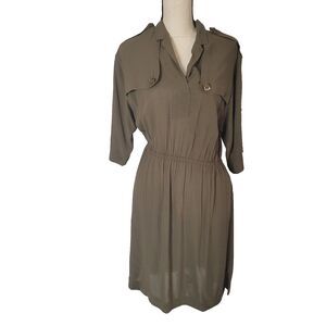 Burberry Brit size 4 dress pleated silk pockets elastic waistband olive flaw